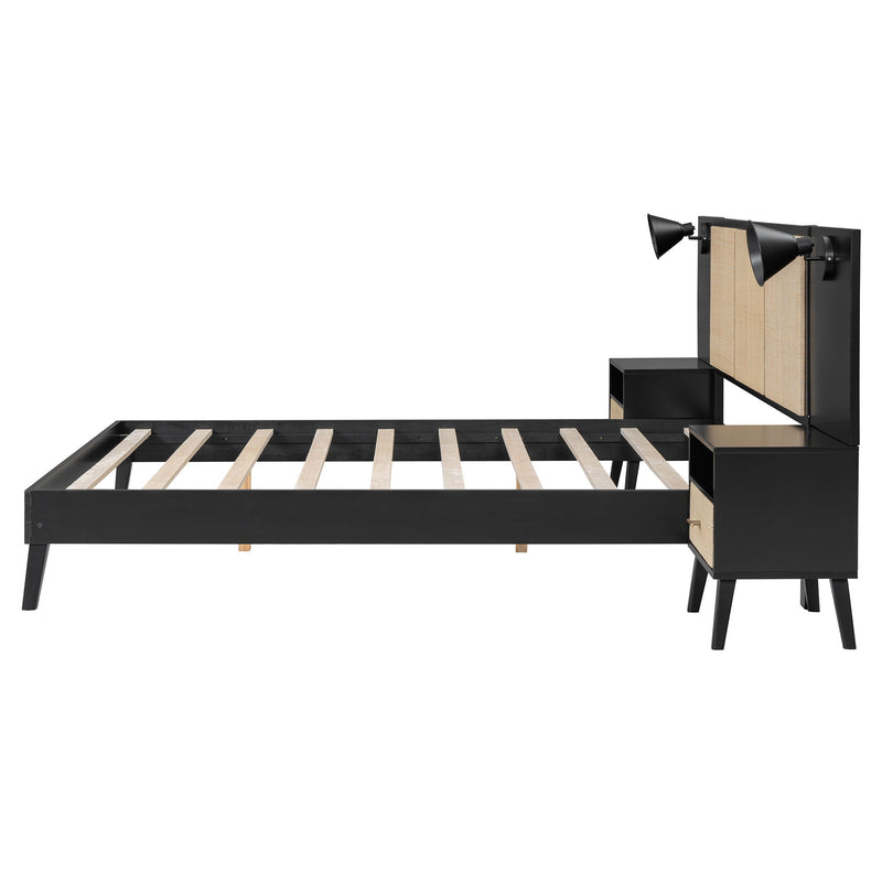 Bed Frame With 2 Nightstands Elegant Design With Lamps - R&R Furniture Gallery (Fountain Valley, CA)