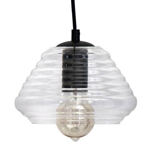Lumi Source Triangle Industrial Pendant Light with clear glass shade, modern pendant lighting for contemporary interiors.