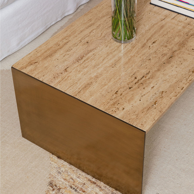Keven - Coffee Table - Natural And Antique Brass
