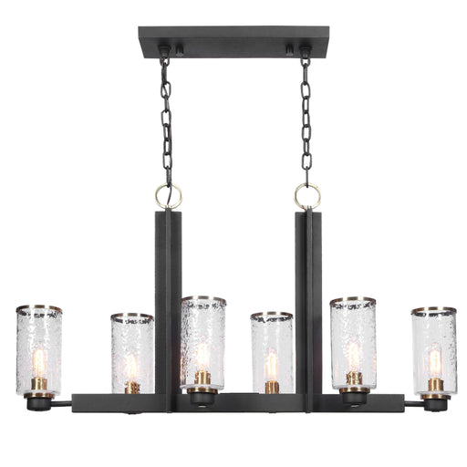 Uttermost Jarsdel 6-light black industrial island pendant light with cylindrical metal shades and chain suspension.