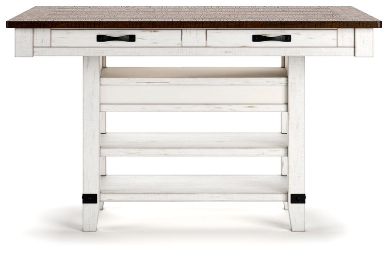 Valebeck - 5 Pc. - Counter Table With Wine Rack, 4 Swivel Stools - White / Brown - R&R Furniture Gallery (Fountain Valley, CA)
