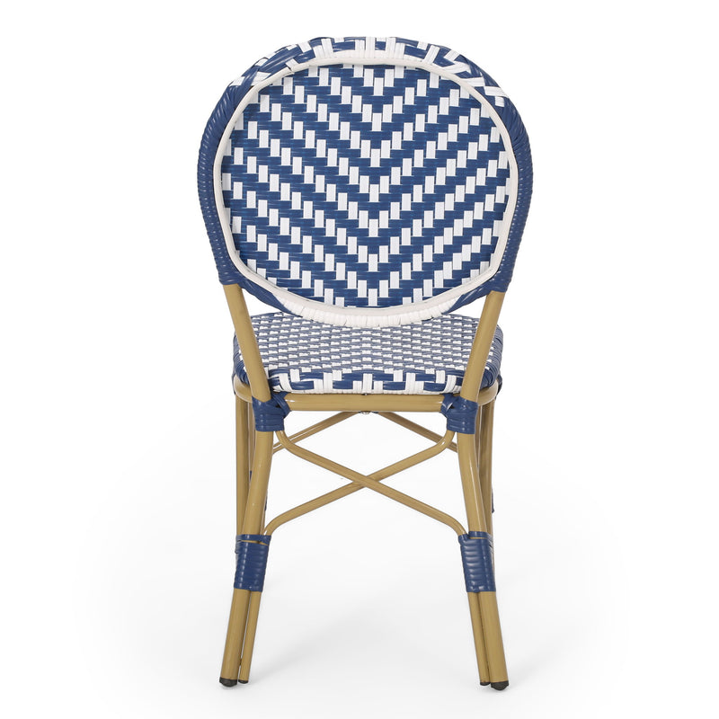 Outdoor Rattan And Aluminum French Armless Bistro Chairs Set - Navy Blue - R&R Furniture Gallery (Fountain Valley, CA)