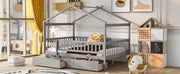 DreamHaus house bed with built-in storage drawers, featuring a cozy house-shaped frame and two spacious drawers underneath.