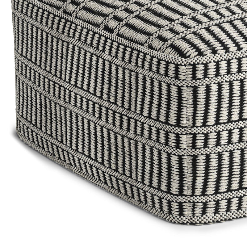 Safford - Square Woven Outdoor / Indoor Pouf - Black / White - R&R Furniture Gallery (Fountain Valley, CA)