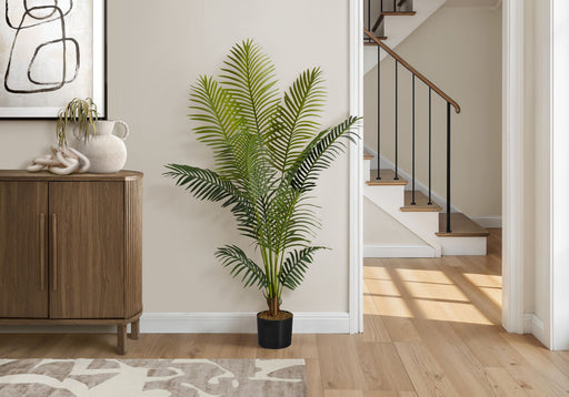 57" Tall, Artificial Plant, Palm Tree, Indoor, Faux, Fake, Floor, Greenery, Potted, Real Touch, Decorative - Green / Black - R&R Furniture Gallery (Fountain Valley, CA)