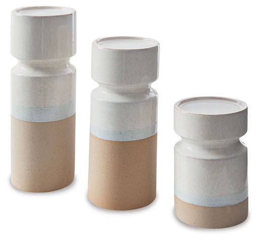 Hurston - Candle Holder Set (Set of 3) - Ivory / Brown - R&R Furniture Gallery (Fountain Valley, CA)