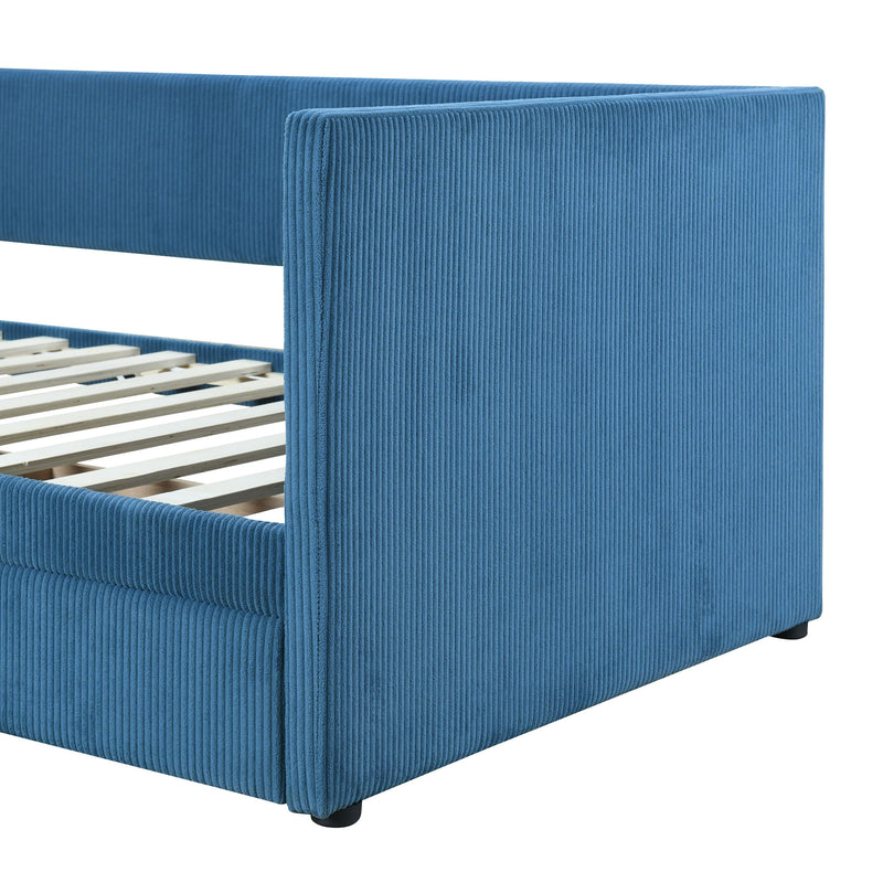 Halcyon Home storage daybed with two drawers and wood slat design, featuring a modern and functional bedroom furniture piece.