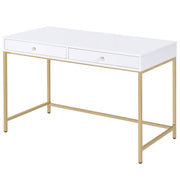 Ottey - Vanity Desk (Same 92540) - White High Gloss & Gold - R&R Furniture Gallery (Fountain Valley, CA)