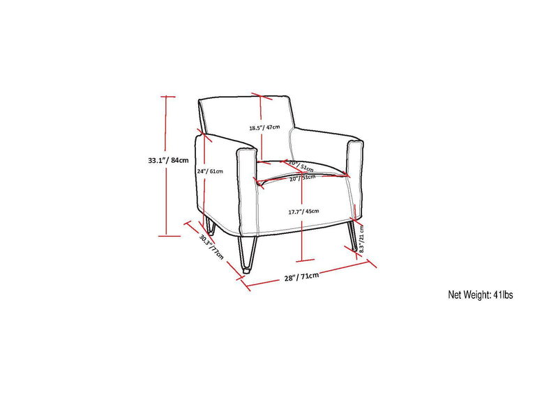 Simpli-Home Warren accent chair with modern hairpin metal legs and plush upholstered seat, stylish for living room decor.