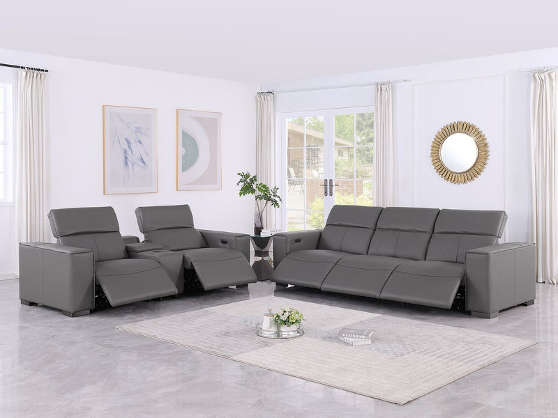 1208 - Leather Reclining Set (Sofa & Loveseat With 5 Power Recliners)