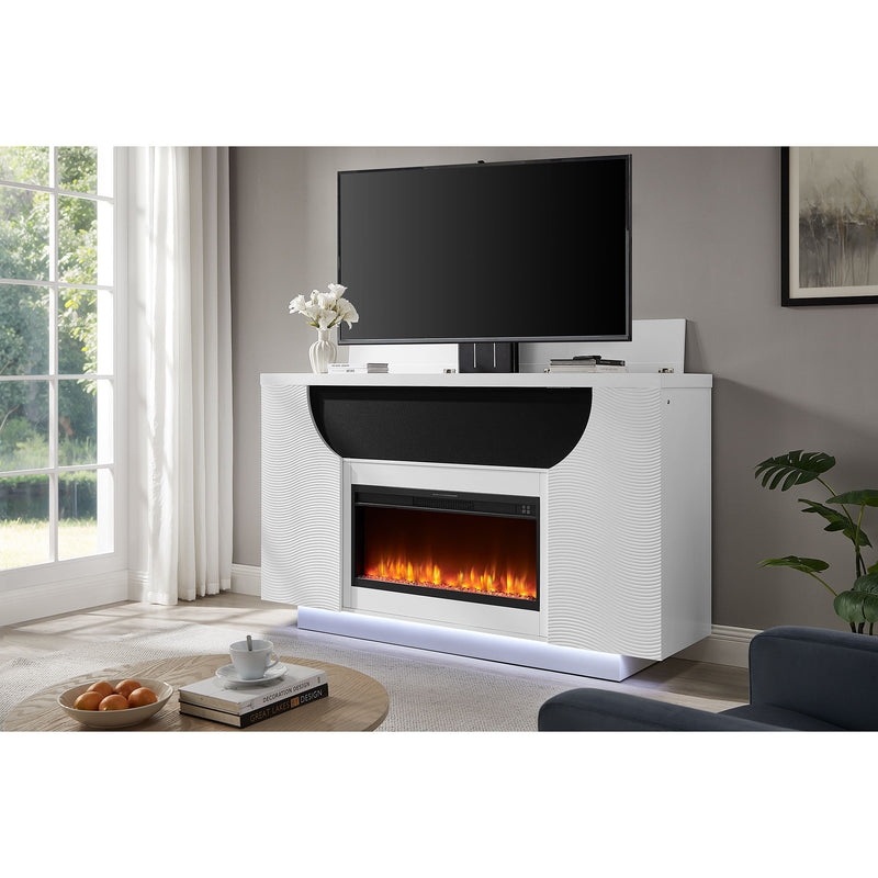Aurora - Fireplace TV Lift With Adjustable Temperature And LED Colors - White - R&R Furniture Gallery (Fountain Valley, CA)