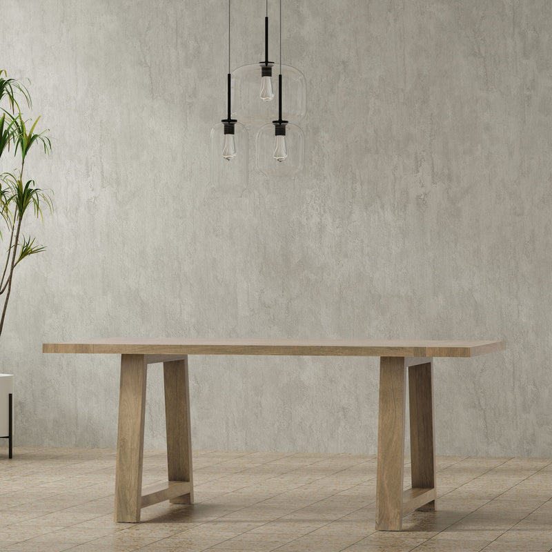 Simpli-Home Whitley dining table with a wooden surface and metal legs, ideal for modern dining rooms.