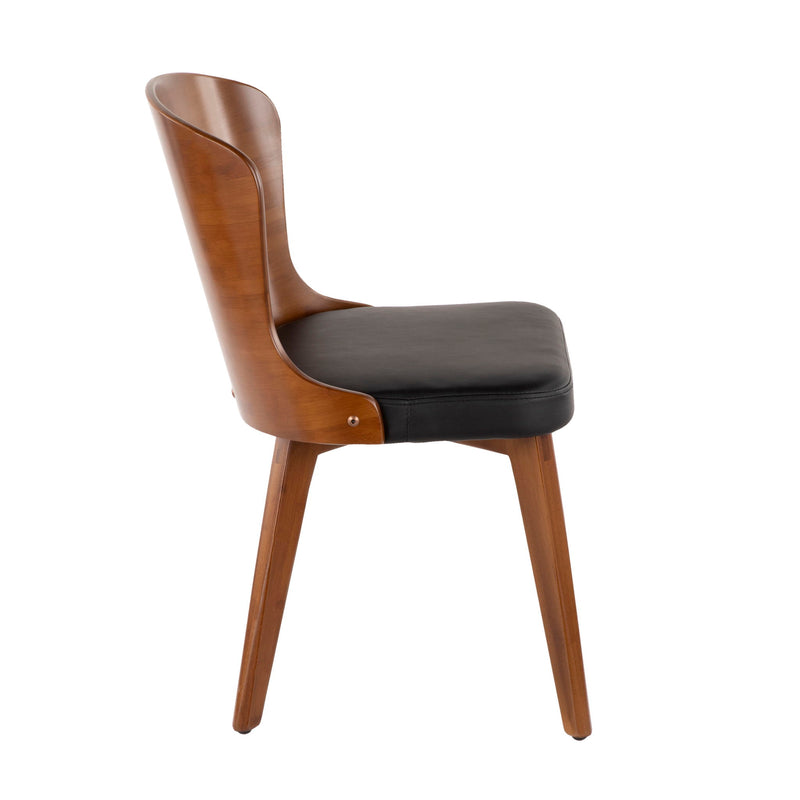 Lumi Source Bocello mid-century side chair with walnut wood frame and black upholstered seat and back.