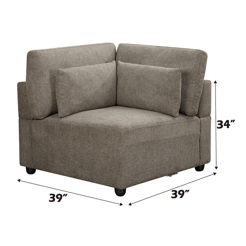 Rylie - Modular Wedge With 3 Pillows - Brown Linen - R&R Furniture Gallery (Fountain Valley, CA)
