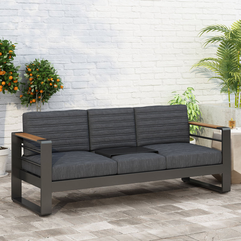 Giovanna - 3 Seater Sofa With Aluminum Frame And Water Repellence Cushions - Black - R&R Furniture Gallery (Fountain Valley, CA)