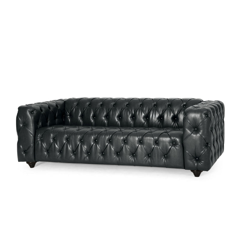 Comfy 3 Seat Sofa & Wooden Legs, For Living Room And Study - Black - R&R Furniture Gallery (Fountain Valley, CA)