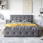 DreamHaus upholstered storage platform bed with classic headboard and built-in drawers, no box spring needed, in a modern bedroom setting.