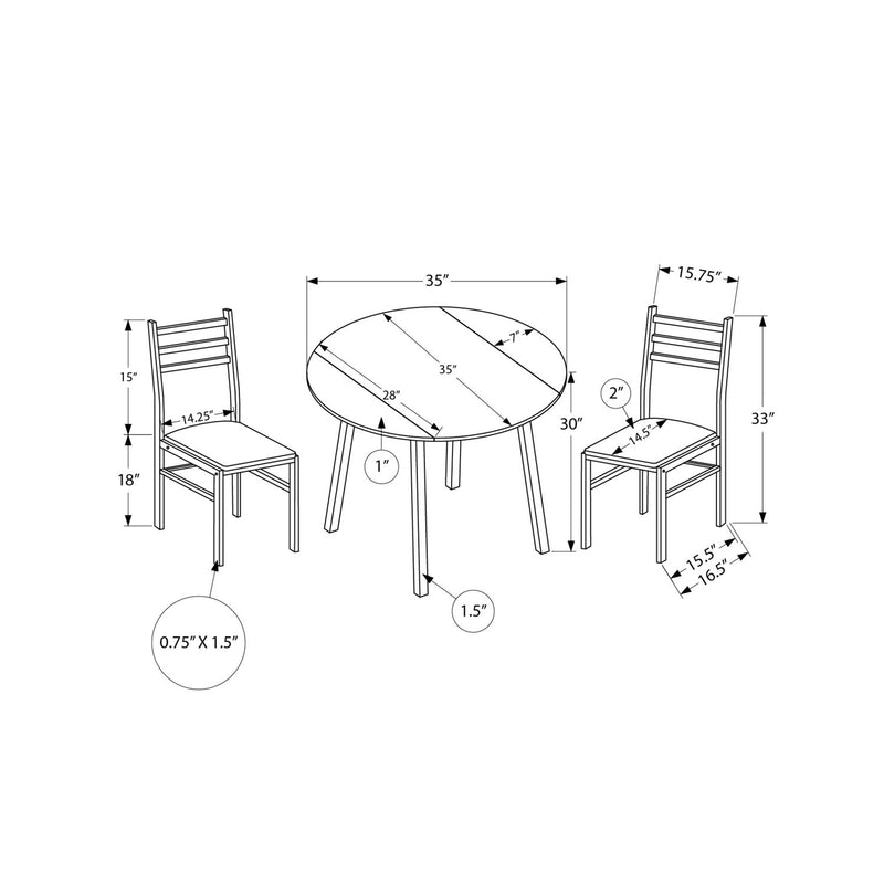Contemporary 3-piece dining table set with drop leaf design from 8th Street, includes small matching tables for modern dining rooms.