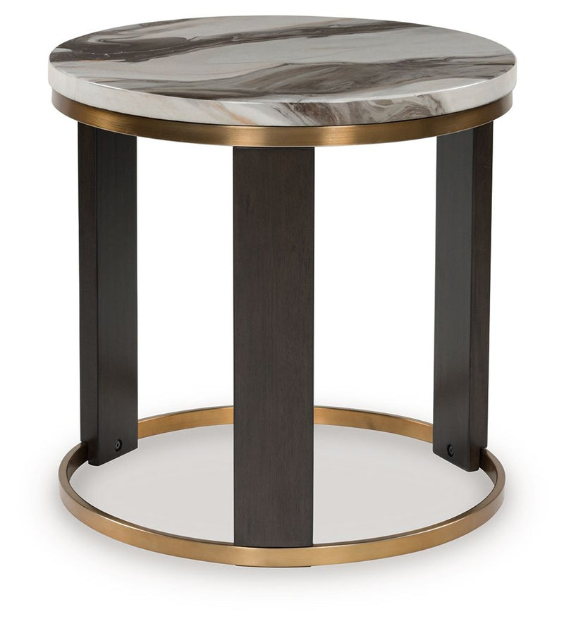 Jazmore - Round End Table - Brown / Brass Finish - R&R Furniture Gallery (Fountain Valley, CA)