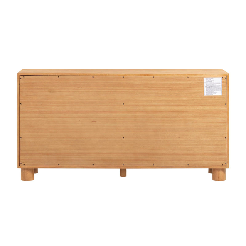 Natural wood Miles 6-drawer dresser by TOV Furniture showing sleek design and six spacious drawers for ample storage.
