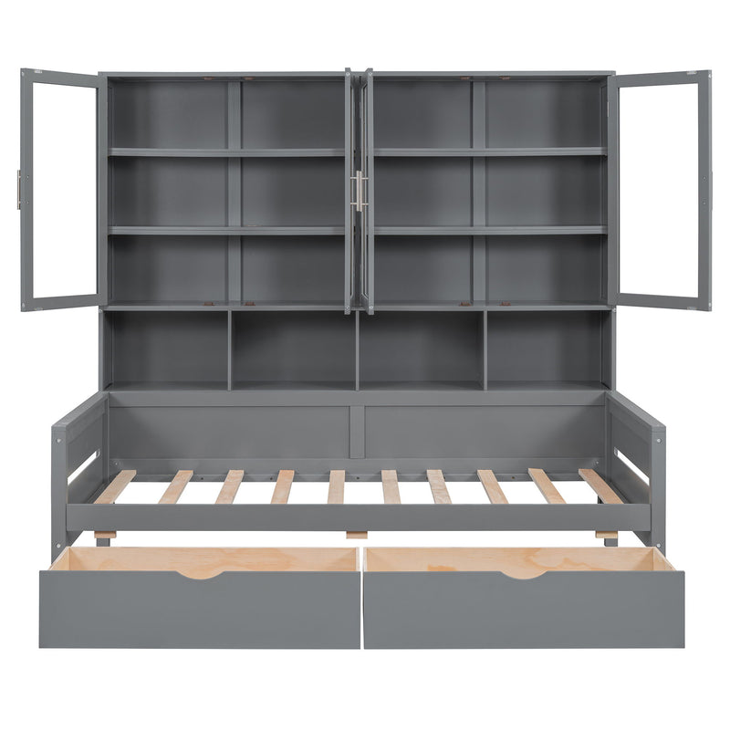 Daybed With Glass Door Storage Cabinets, Built In LED Lighting And Shelves - R&R Furniture Gallery (Fountain Valley, CA)