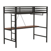Adam - Twin Loft Bunk Bed With Cinnamon Wood Desk And Closet Rod - Black - R&R Furniture Gallery (Fountain Valley, CA)