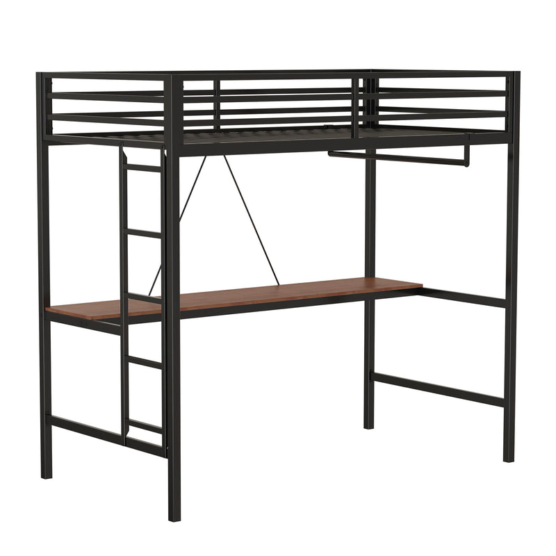 Adam - Twin Loft Bunk Bed With Cinnamon Wood Desk And Closet Rod - Black - R&R Furniture Gallery (Fountain Valley, CA)