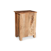 Noble House recycled wood side table with drawer and door, natural finish, showcasing rustic design and storage features.