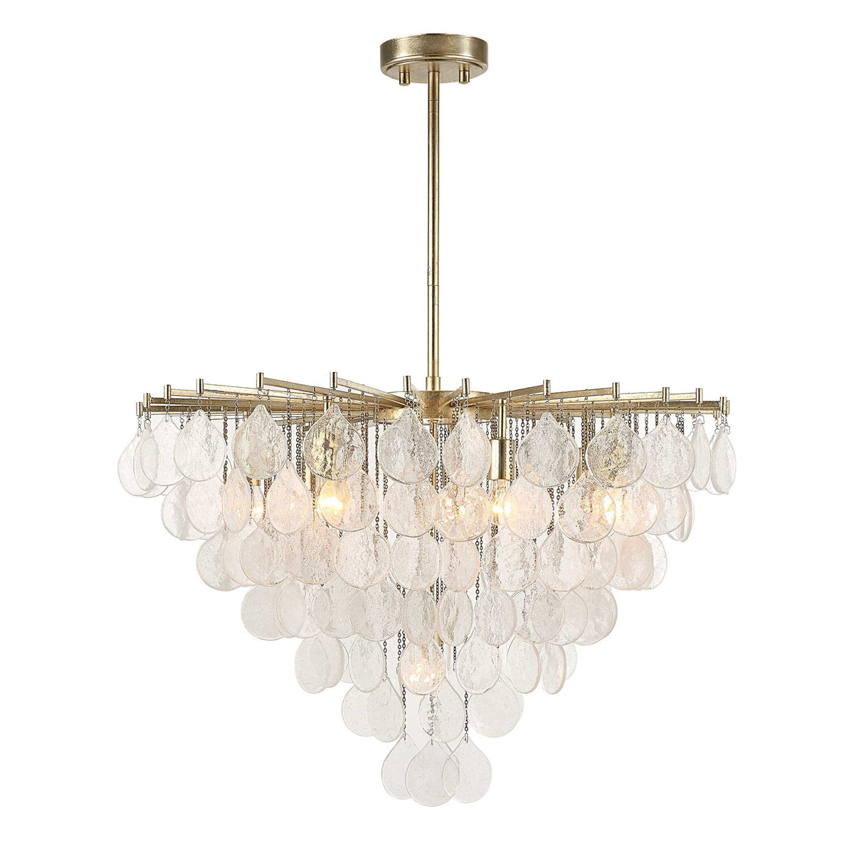 Uttermost Goccia tear drop glass pendant light hanging from ceiling, modern pendant lighting with clear glass shade.