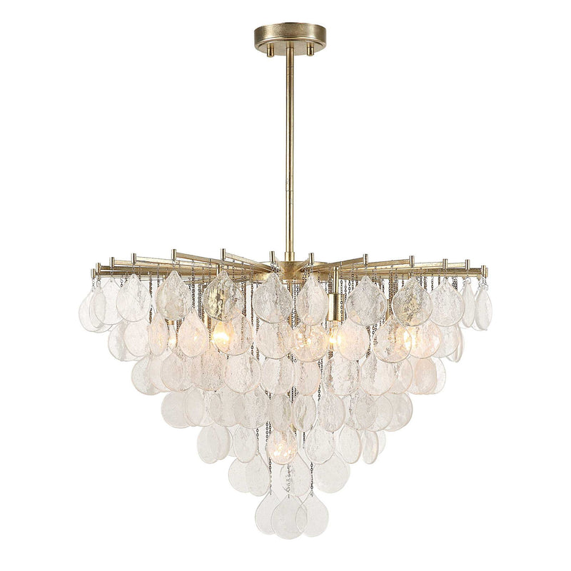 Uttermost Goccia tear drop glass pendant light hanging from ceiling, modern pendant lighting with clear glass shade.