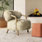 Becker - Rustic Oak Sheepskin Upholstered Accent Arm Chair - Taupe Beige - R&R Furniture Gallery (Fountain Valley, CA)