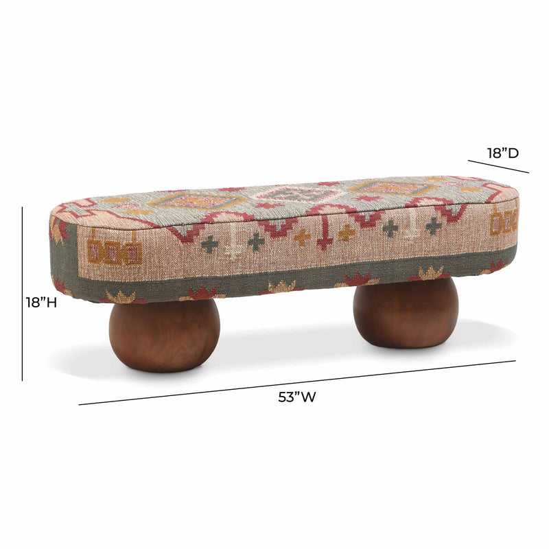 Rizi - Textured Wool Upholstered Bench - Beige / Blue - R&R Furniture Gallery (Fountain Valley, CA)