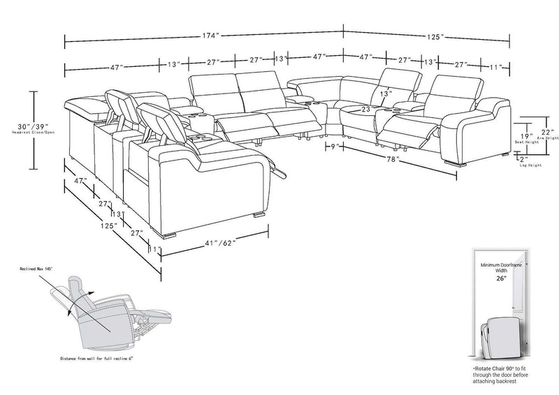 1116 - 12-Piece U-Shaped Sectional Sofa In With 4 Power Recliners & Power Headrests