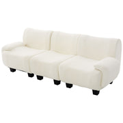 Noble House 3 seater sofa couch with curved armrests, stationary design, upholstered in neutral fabric for modern living rooms.