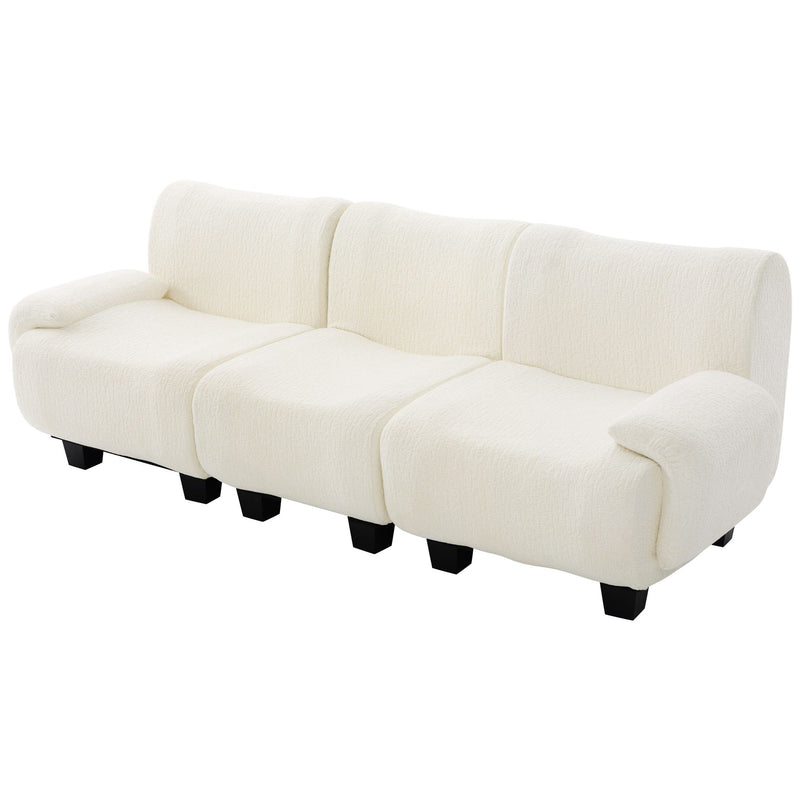 Noble House 3 seater sofa couch with curved armrests, stationary design, upholstered in neutral fabric for modern living rooms.
