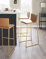 Set of two Lumi Source Mara contemporary upholstered barstools with cushioned seats and sleek design, perfect for modern bar areas.
