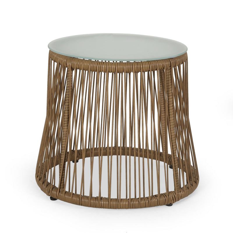 Conversation Set With Tempered Glass Table Top - Light Brown - R&R Furniture Gallery (Fountain Valley, CA)