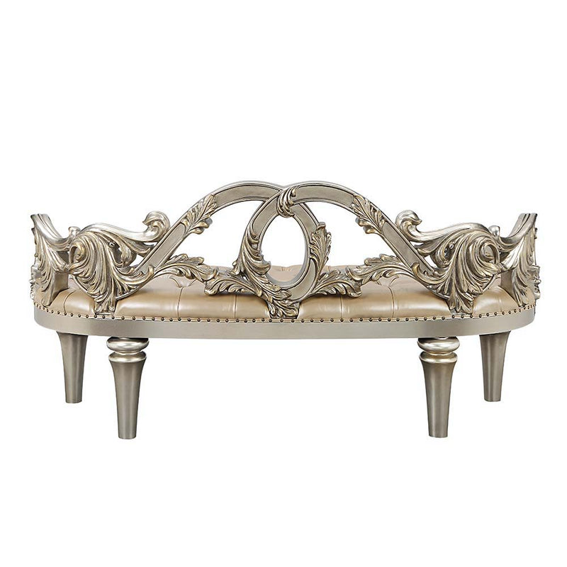 Danae - Bench - Champagne Synthetic Leather & Gold - R&R Furniture Gallery (Fountain Valley, CA)