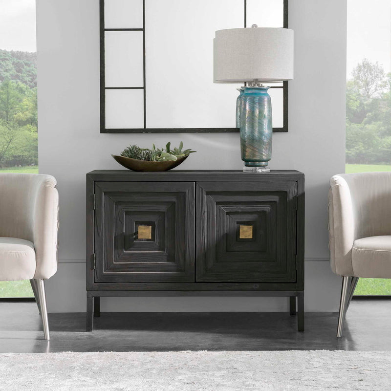 Uttermost Aiken accent cabinet with sleek wood finish and modern design, featuring clean lines and stylish hardware.