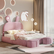 Full Upholstered Platform Bed With Cartoon Ears Headboard And LED Light - Pink - R&R Furniture Gallery (Fountain Valley, CA)