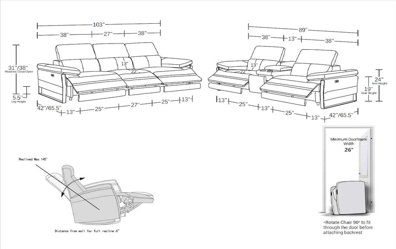 1246 - Modular Power Triple Reclining Sofa And Console Loveseat Set With Power Headrests