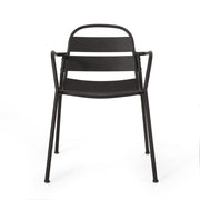 Noble House Terra Nova matte black 3-piece outdoor bistro set with matching table and two chairs on a patio.