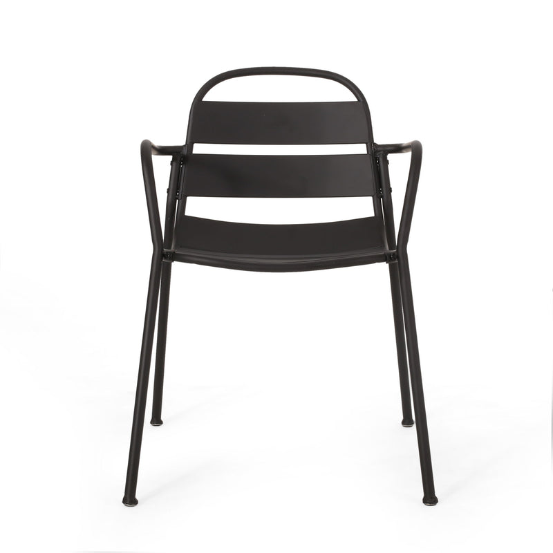 Noble House Terra Nova matte black 3-piece outdoor bistro set with matching table and two chairs on a patio.
