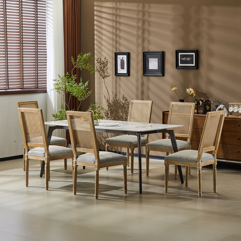 French Country Dining Chair With Rectangular Cane Backrest And Smooth Upholstered Seating - R&R Furniture Gallery (Fountain Valley, CA)