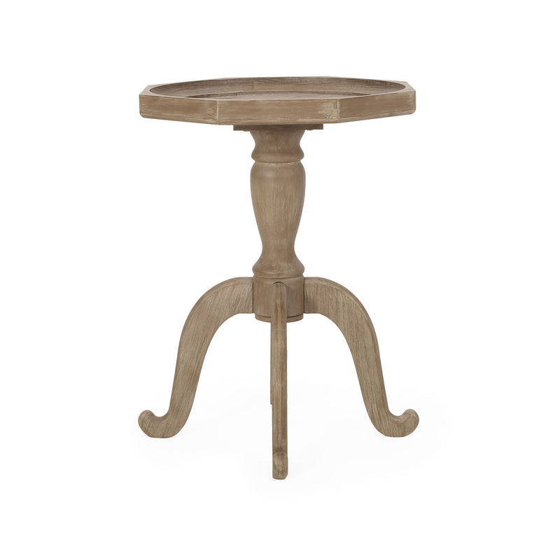 Noble House French Country accent table with spider leg design, natural wood finish and white accents, showcasing elegant craftsmanship.
