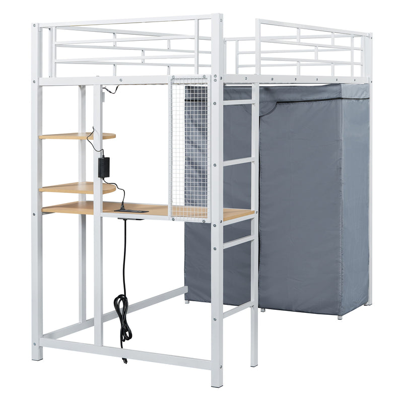 Loft Bed With Desk, Shelves, Power Outlet, LED Light And Wardrobe - R&R Furniture Gallery (Fountain Valley, CA)