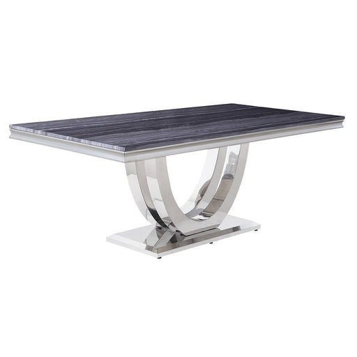 Cambrie - Dining Table With Engineered Stone Top - Engineered Stone Top & Mirrored Silver - R&R Furniture Gallery (Fountain Valley, CA)