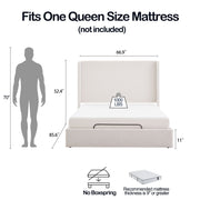 Caron - Queen Size Upholstered Wingback Bed With Adjustable Base Bundle Set - Ivory - R&R Furniture Gallery (Fountain Valley, CA)