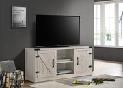 Salma 58-inch wide TV stand by Lilola Home with two open shelves and two cabinets in a modern design.
