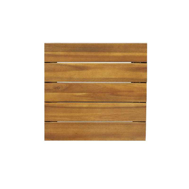Set of 2 Noble House outdoor bar stools with slat wood seats and metal frames, ideal for patio or backyard seating.